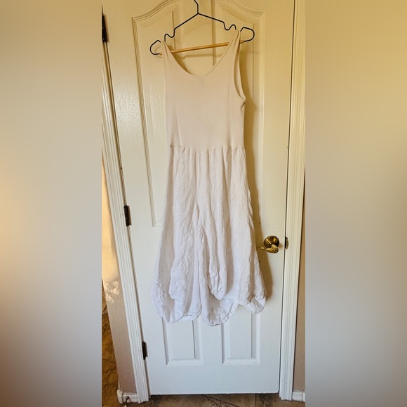 M Made In Italy Dresses & Skirts - Made in Italy White Linen Midi Casual Dress 6 Long Lightweight Women’s 6 Long